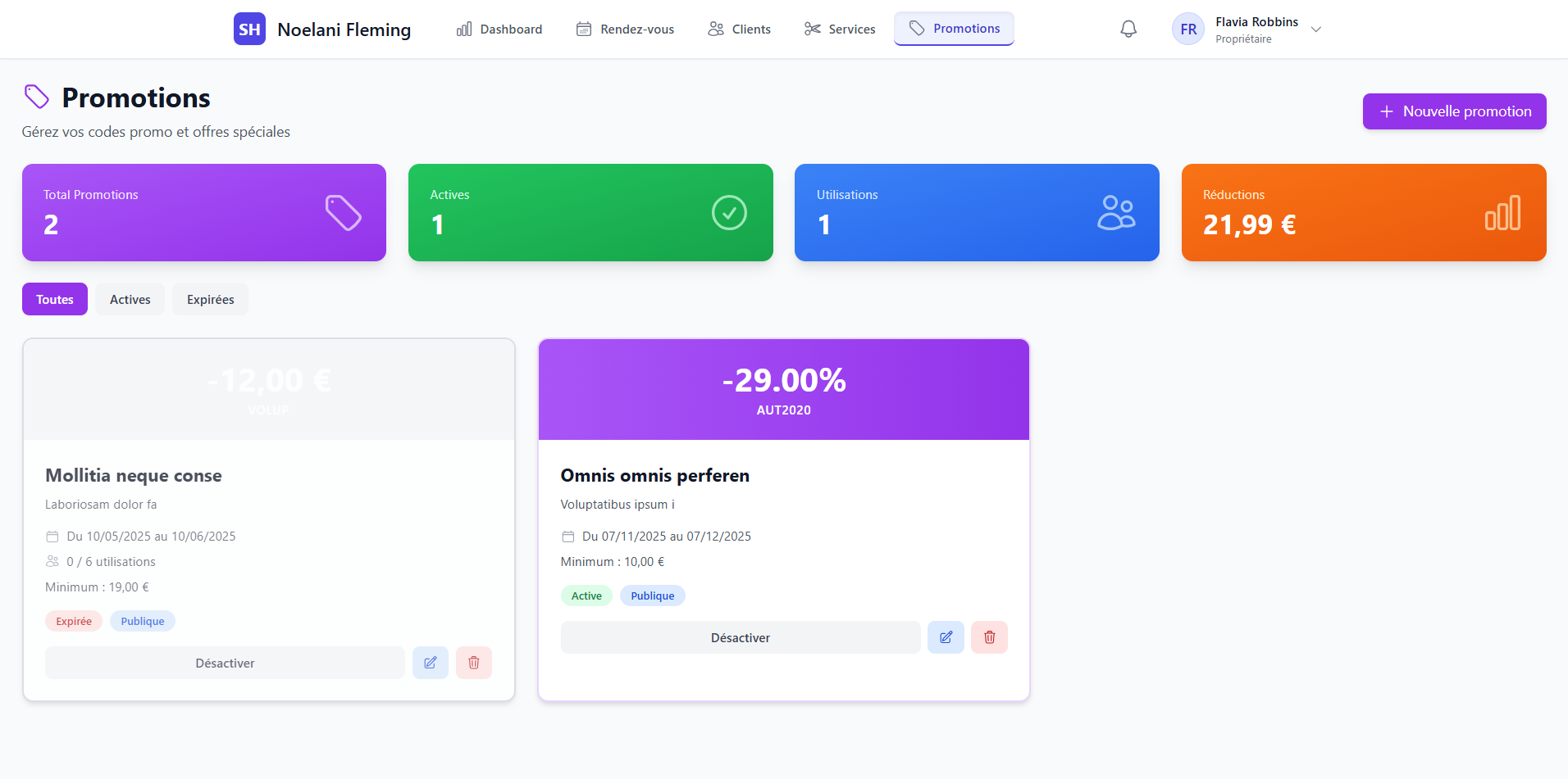 Interface de gestion des clients SalonHub